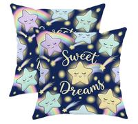 Set di 2 federe per cuscini a forma di stella, fantasiose e giocose, arcobaleno e stelle cadenti, in morbido velluto, lavabile, per soggiorno, appartamento, letto, divano, 55,8 x 55,9 cm