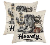 Set di 2 federe per cuscini a forma di stivali da cowboy, con cactus rustici occidentali, luci natalizie, beige, in morbido velluto, lavabile, per casa, soggiorno, camera da letto, dormitorio, divano