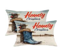 Set di 2 federe per cuscini a forma di stivali da cowboy, decorazione natalizia rustica in stile occidentale in legno, con cerniera nascosta, per divano, soggiorno, camera da letto, dormitorio, divano