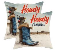 Set di 2 federe per cuscini a forma di stivali da cowboy, decorazione natalizia rustica in stile occidentale, in legno, blu, con cerniera nascosta, per soggiorno, letto, ufficio, divano, sedia