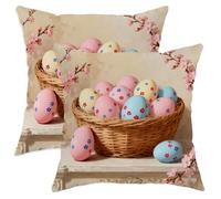 Set di 2 federe per cuscini a forma di uovo, con cesto di fiori primaverili e pasquali, in morbido velluto pastello, lavabili, decorative, per soggiorno, letto, ufficio, divano, sedia, 40,6 x 40,6 cm