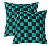 Set di 2 federe per cuscini a scacchi, decorazione astratta ombre, moderne, geometriche, blu foglia di tè, nere, per divano letto, graziose, neutre, per cuscini decorativi per la casa, 50 x 50 cm