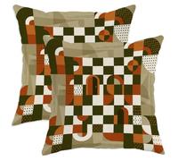 Set di 2 federe per cuscini a scacchiera, moderne forme geometriche geometriche curve autunnali verde terroso con cerniera nascosta, per soggiorno, camera da letto, loft, ufficio, auto, decorazione