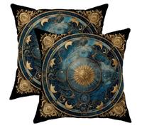 Set di 2 federe per cuscini a tema astrologia, quadrate decorative celesti, blu e oro, decorazione cosmica per la casa per divano letto, divano, ideale per gli amanti dell'astrologia 50 x 50 cm
