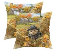 Set di 2 federe per cuscini a tema autunnale, rustiche con cucciolo di cane, decorazione autunnale per casa, divano, letto, divano, perfetto per il Ringraziamento, 66 x 66 cm