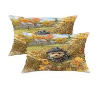 Set di 2 federe per cuscini a tema autunnale, rustiche con cucciolo di cane, decorazione autunnale per casa, divano, letto, divano, perfetto per il Ringraziamento, 50 x 30 cm