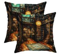 Set di 2 federe per cuscini a tema biblioteca, stile gotico, decorazione per amanti dei libri, accoglienti cuscini decorativi per casa, divano, letto, 45,7 x 45,7 cm