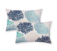 Set di 2 federe per cuscini a tema costiero, 30 x 50 cm, motivo oceano, motivo spiaggia, turchese, blu navy, spiaggia, nautico, estate, decorazioni per divani
