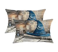 Set di 2 federe per cuscini a tema Halloween, cappello da mago blu e candela, decorazione autunnale quadrata per la casa, per divano letto, divano, 50 x 30 cm