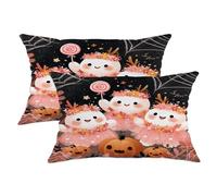 Set di 2 federe per cuscini a tema Halloween, fantasmi di pesca con zucche e lecca-lecca, decorative, per divano, casa, autunno, 50 x 30 cm