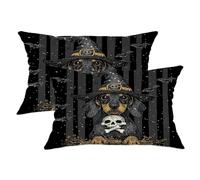 Set di 2 federe per cuscini a tema Halloween, motivo: bassotto nero con cappello da strega e teschio, decorative, per casa, divano, letto, 50 x 30 cm