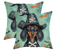 Set di 2 federe per cuscini a tema Halloween, motivo: cane nero con cappello da pirata, per decorare la casa, il divano, 40,6 x 40,6 cm