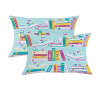 Set di 2 federe per cuscini a tema libri, con fiori e uccelli primaverili turchesi, in morbido velluto, lavabili, per casa, soggiorno, camera da letto, dormitorio, divano, 50 x 30 cm