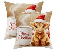 Set di 2 federe per cuscini a tema natalizio, motivo pupazzo di neve, beige, in morbido velluto, lavabile, per soggiorno, appartamento, letto, divano, 50,8 x 50,8 cm