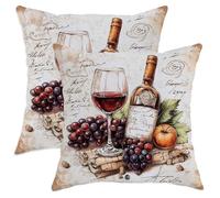 Set di 2 federe per cuscini a tema vino, uva bordeaux e vetro, decorazione rustica per la casa per divano, camera da letto, 40 x 40 cm