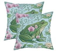 Set di 2 federe per cuscini anfibi, motivo orchidea botanica, ninfee verde primavera, in morbido velluto lavabile, per soggiorno, letto, ufficio, divano, sedia, decorazione 50 x 50 cm