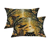 Set di 2 federe per cuscini autunnali a forma di strega, colore nero e oro, con calderone magico, decorative, per divano, casa, 50 x 30 cm