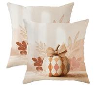 Set di 2 federe per cuscini autunnali, beige chiaro, con zucca e foglia, decorative, quadrate, per divano, decorazione per la casa e il divano, 55 x 55 cm