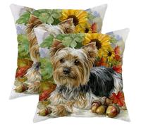 Set di 2 federe per cuscini autunnali con cane Yorkshire Terrier, decorative per divano, letto, esterni, decorazione per la casa, 50 x 50 cm