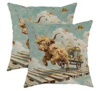 Set di 2 federe per cuscini autunnali con design a foglia di mucca blu delle Highland, decorazione rustica quadrata per casa, divano, letto, 55,9 x 55,9 cm