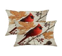 Set di 2 federe per cuscini autunnali, con uccellino rosso cardinale e foglie autunnali, decorazione accogliente per soggiorno, divano letto, 50 x 30 cm