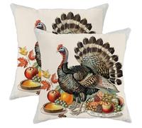 Set di 2 federe per cuscini autunnali del Ringraziamento, motivo natalizio con tacchino e raccolto di tacchino, decorative in stile fattoria, per casa, divano, letto, 40,6 x 40,6 cm