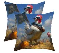 Set di 2 federe per cuscini autunnali, design con zucca, pollo, pirata, decorazione per esterni, quadrata, decorazione rustica, per casa, divano, letto, 40,6 x 40,6 cm