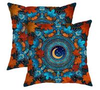 Set di 2 federe per cuscini autunnali, design mandala arancione e blu, decorative, quadrate, per divano, letto, divano, 50,8 x 50,8 cm