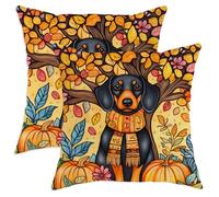 Set di 2 federe per cuscini autunnali, motivo cane raccolto autunnale, decorazione stagionale per la casa per divano e letto, stile del Ringraziamento, 30,5 x 30,5 cm
