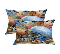 Set di 2 federe per cuscini autunnali, motivo casco da calcio e palla da gioco, decorative, per casa, divano, letto, 50 x 30 cm