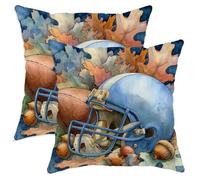 Set di 2 federe per cuscini autunnali, motivo casco da calcio e palla da gioco, decorative, per casa, divano, letto, 35,5 x 35,5 cm