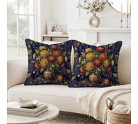 Set di 2 federe per cuscini autunnali vintage con crisantemo e fiori | Federa per cuscino con motivo floreale con crisantemo, stile vintage, stampa botanica, decorazione per il soggiorno