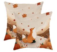 Set di 2 federe per cuscini autunnali, volpe e foglia d'acero, decorazione accogliente per casa, divano, letto, 55,9 x 55,9 cm