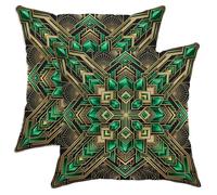 Set di 2 federe per cuscini color smeraldo, eleganti motivi geometrici, oro, senza verde smeraldo, in morbido velluto, lavabili, per soggiorno, letto, ufficio, divano, sedia, 30,5 x 30,5 cm