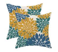 Set di 2 federe per cuscini, colore giallo senape, 45 x 45 cm, decorazione floreale con dalia, estive, moderne, geometrie, fiori, decorazioni per esterni, per divano, letto