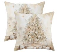 Set di 2 federe per cuscini con albero di Natale, ornamenti rustici di Natale, beige, con cerniera nascosta, cuscini decorativi per soggiorno, appartamento, letto, divano, 71 x 71 cm