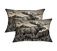 Set di 2 federe per cuscini con alci, montagne rustiche, alberi autunnali, con cerniera nascosta, per soggiorno, appartamento, letto, divano, decorazione per soggiorno, appartamento, letto, divano, 50