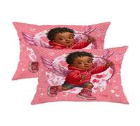 Set di 2 federe per cuscini con angelo, cuori e stelle, San Valentino, pesca, con cerniera nascosta, per soggiorno, letto, ufficio, divano, sedia, decorazione 50 x 30 cm