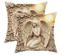 Set di 2 federe per cuscini con angelo religioso elegante, motivo girasole, senza beige, con cerniera nascosta, per casa, camera da letto, soggiorno, divano, decorazione, 50 x 50 cm