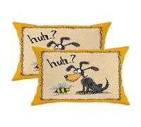 Set di 2 federe per cuscini con ape e cane, gialli, motivo cartone animato, decorative, per camera dei bambini, divano, letto, 50 x 30 cm