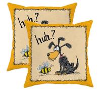 Set di 2 federe per cuscini con ape e cane, gialli, motivo cartone animato, decorative, per camera dei bambini, divano, letto, 50 x 50 cm