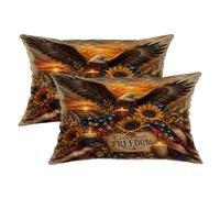 Set di 2 federe per cuscini con aquila, rustica patriottica con girasole e candela per il giorno dell'indipendenza, toni caldi, con cerniera nascosta, per soggiorno, letto, ufficio, divano, sedia