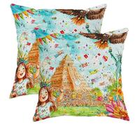 Set di 2 federe per cuscini con aquila, statua culturale della libertà, piramide, celebrazione delle feste, in morbido velluto blu, lavabili, per casa, soggiorno, camera da letto, dormitorio, divano