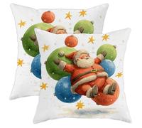 Set di 2 federe per cuscini con Babbo Natale, palloncini natalizi e stelle, in morbido velluto rosso, lavabili, per soggiorno, letto, ufficio, divano, sedia, decorazione 50 x 50 cm