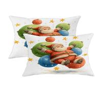 Set di 2 federe per cuscini con Babbo Natale, palloncini natalizi, stelle, rosso con cerniera nascosta, federe decorative per soggiorno, appartamento, letto, divano, 50 x 30 cm