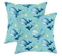 Set di 2 federe per cuscini con balena, oceano giocoso sole bolla estiva blu in morbido velluto lavabile, per soggiorno, appartamento, letto, divano, 50 x 50 cm