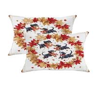 Set di 2 federe per cuscini con bassotto autunnale, cuccioli neri e marroni con foglie autunnali, accoglienti federe decorative per il Ringraziamento, decorazione per la casa e il divano, 50 x 30 cm