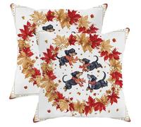 Set di 2 federe per cuscini con bassotto autunnale, cuccioli neri e marroni con foglie autunnali, accoglienti federe decorative per il Ringraziamento, decorazione per la casa e il divano, 71 x 71 cm