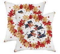 Set di 2 federe per cuscini con bassotto autunnale, cuccioli neri e marroni con foglie autunnali, accoglienti federe decorative per il Ringraziamento, decorazione per la casa e il divano, 61 x 61 cm