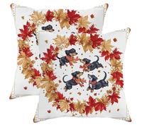 Set di 2 federe per cuscini con bassotto autunnale, cuccioli neri e marroni con foglie autunnali, accoglienti federe decorative per il Ringraziamento, decorazione per la casa e il divano, 45,7 x 45,7